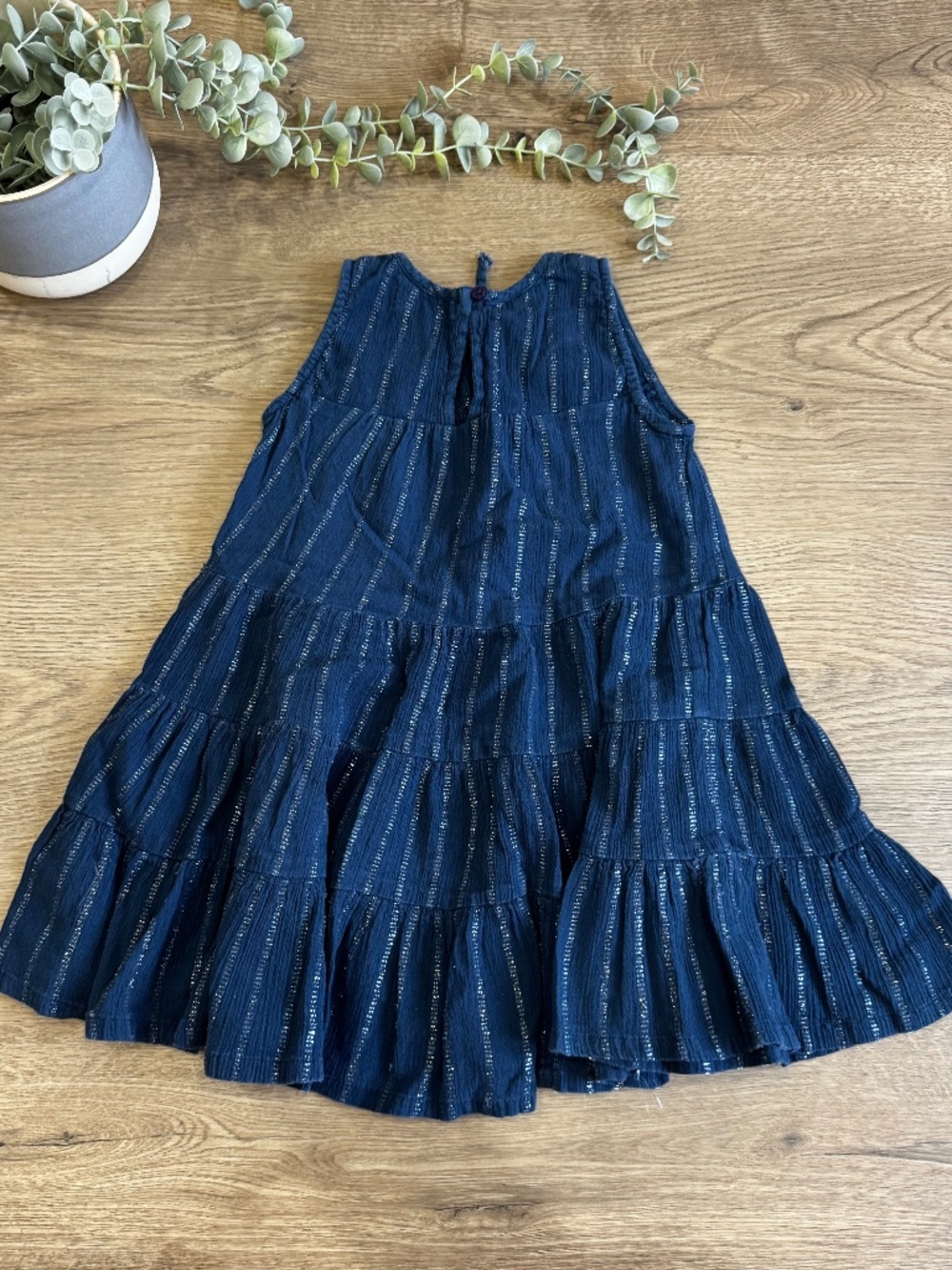 Pink Chicken Girls 3Y Navy Metallic Stripe Tiered Dress